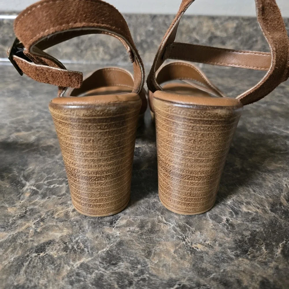 MARIELLA MADE IN ITALY Brown Leather Block Heel Sandals Anthropologie Size 8